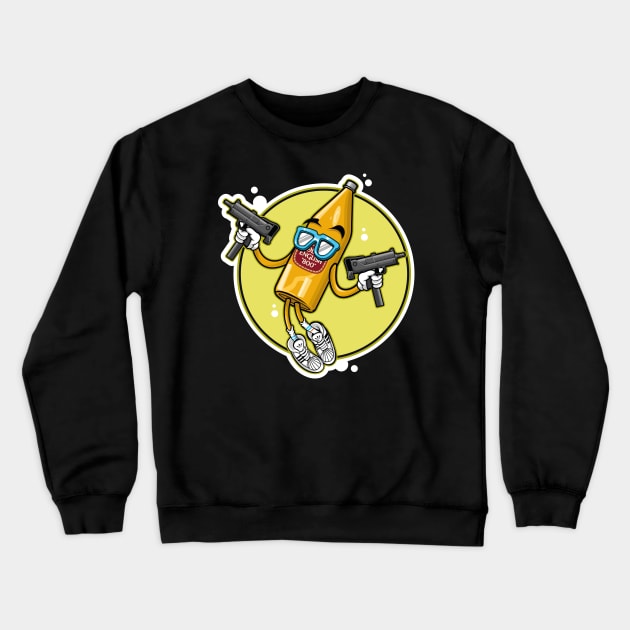 40 Ounce Beer Bottle Cartoon Character Crewneck Sweatshirt by PhatStylez